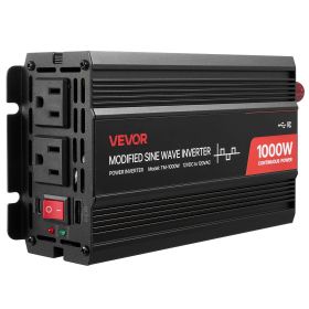 VEVOR 1000W Power Inverter, 12V DC to 120V AC Modified Sine Wave Inverter, Car Charger Converter with USB & Type-C Port, 2 AC Outlets