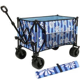 Heavy-Duty 480lbs Folding Wagon Cart with Bonus Picnic Mat - All-Terrain Beach Wheels, Drink Holders, Brakes & Side Pocket for Camping, Garden, S