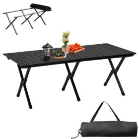 Folding Camping Table Portable Picnic Table, Lightweight Roll up Side Table Outdoor Camp Table for Travel Hiking Backyard BBQ Party, 46x24 in, Bl